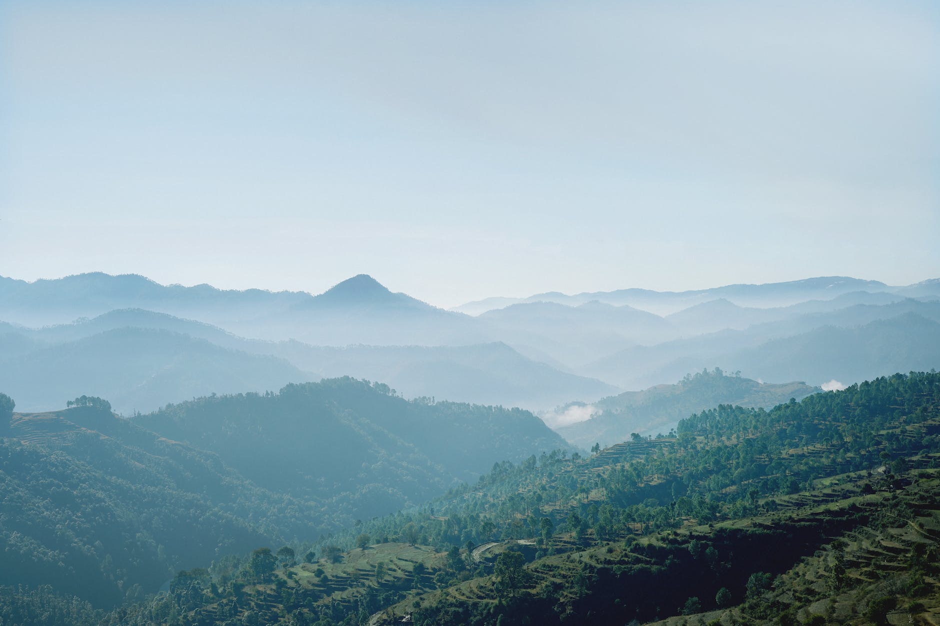 peaceful amazing highland terrain in mist